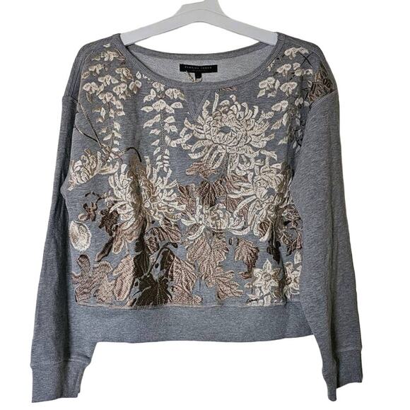 New Burning Torch Helena Sweatshirt $250+ LARGE Gray Floral Embroidery - Picture 1 of 3